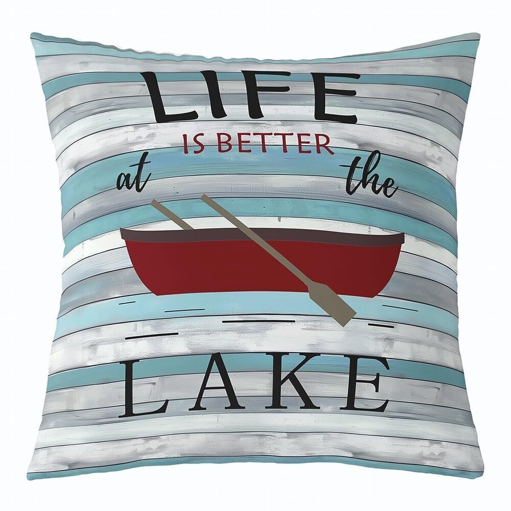 5884 Lake House Throw Pillow Cover 22x22 inch, Lake Paddle Boat Pillow